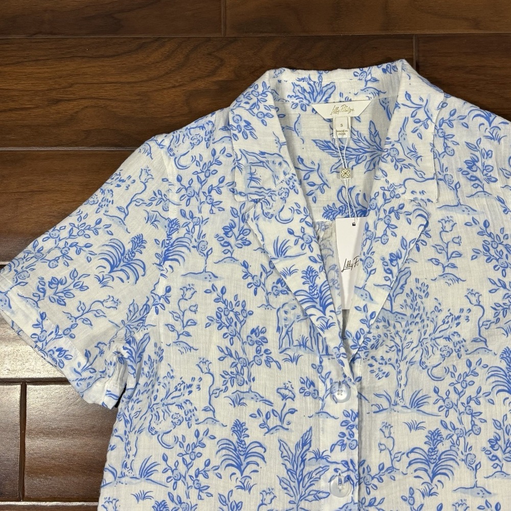 Lilly Pulitzer Women's Size Small Resort White Blue Montee Shirt Cover Up - Picture 2 of 11
